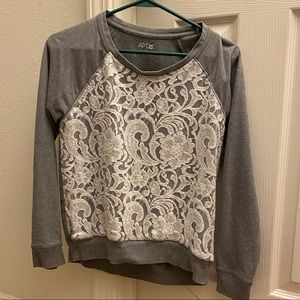 Grey Sweater With White Lace